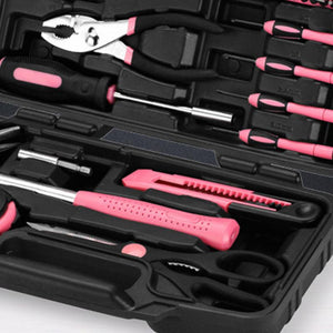 Pink 39 Piece DIY Household Home Hand Tool Set Kit Box With Hard Storage Case