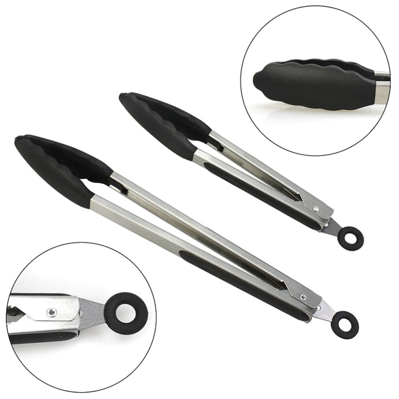 2Pcs Kitchen Silicone Tongs Barbecue Cooking Tongs